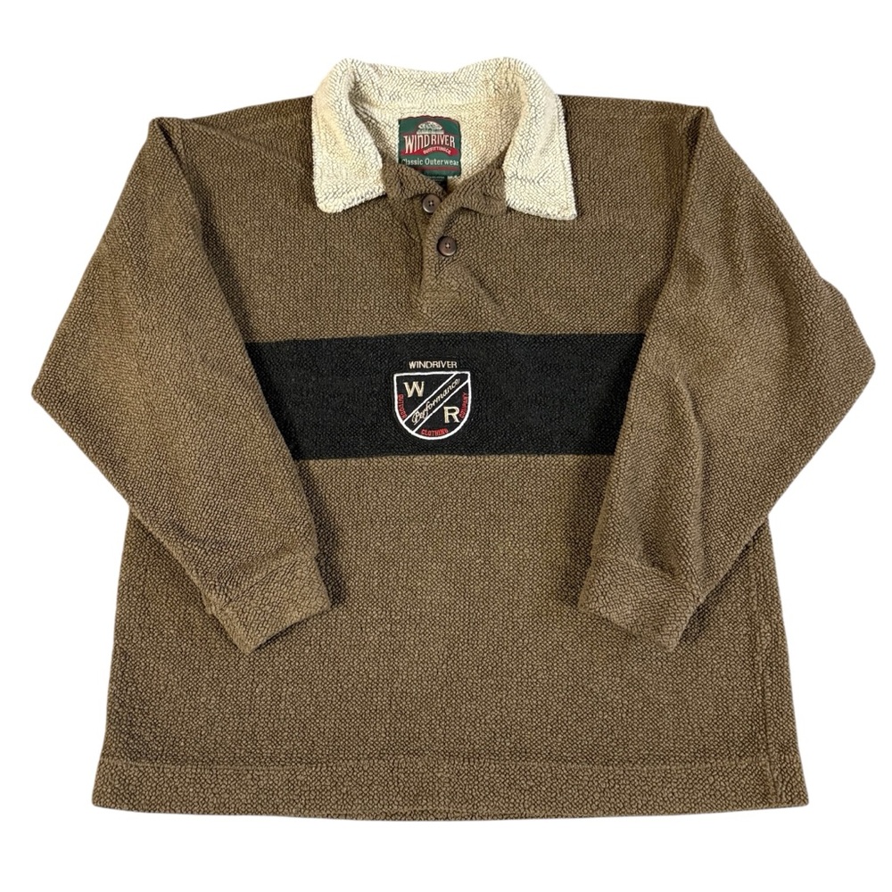 Vintage 90's Wind River Long Sleeve Fleece Rugby Polo Shirt Brown Large